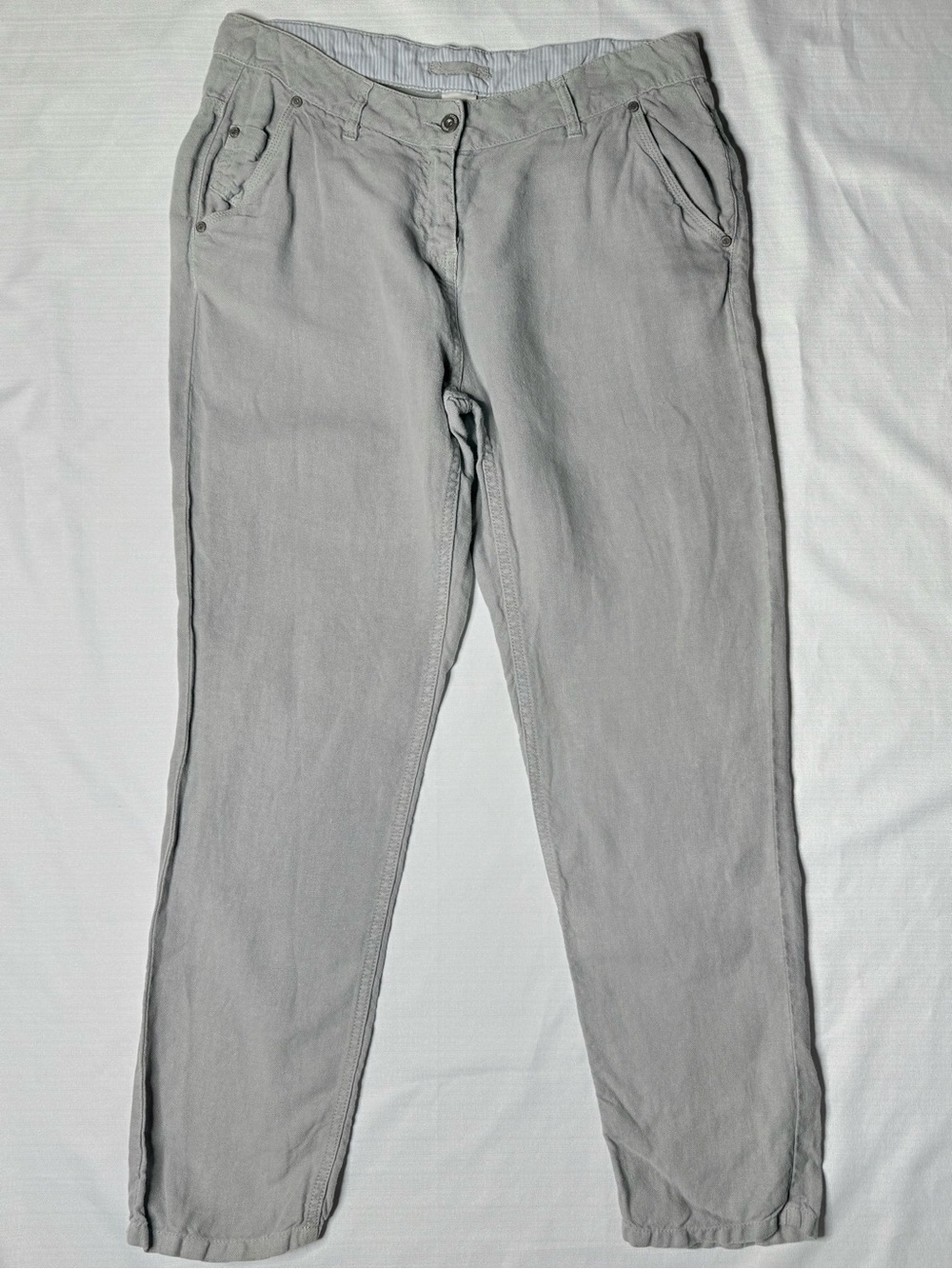 Poetry Women’s Linen Blend Crop Pants Gray Relaxed Fit UK 14 US 10/12